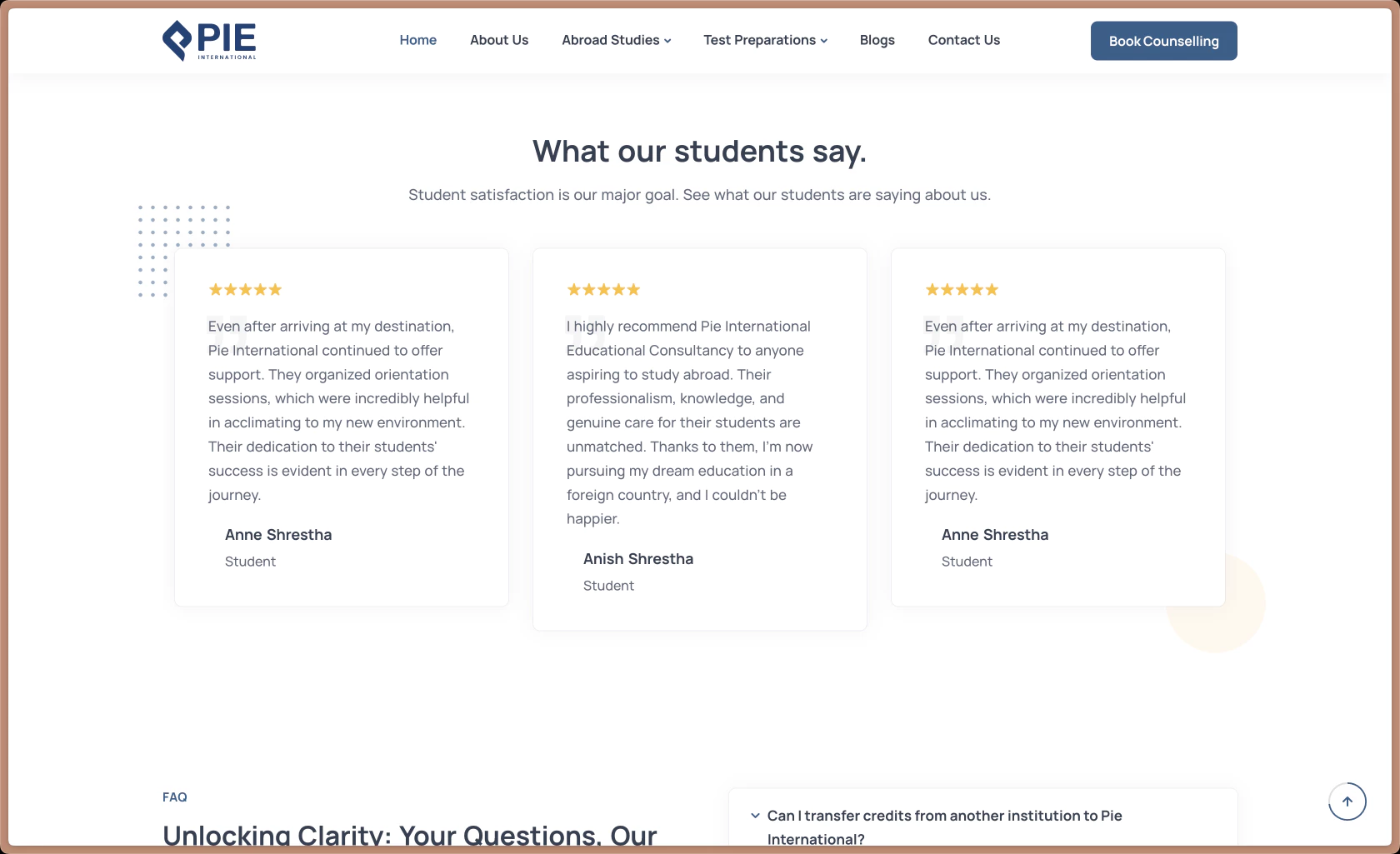 Pie International Website Portfolio Image