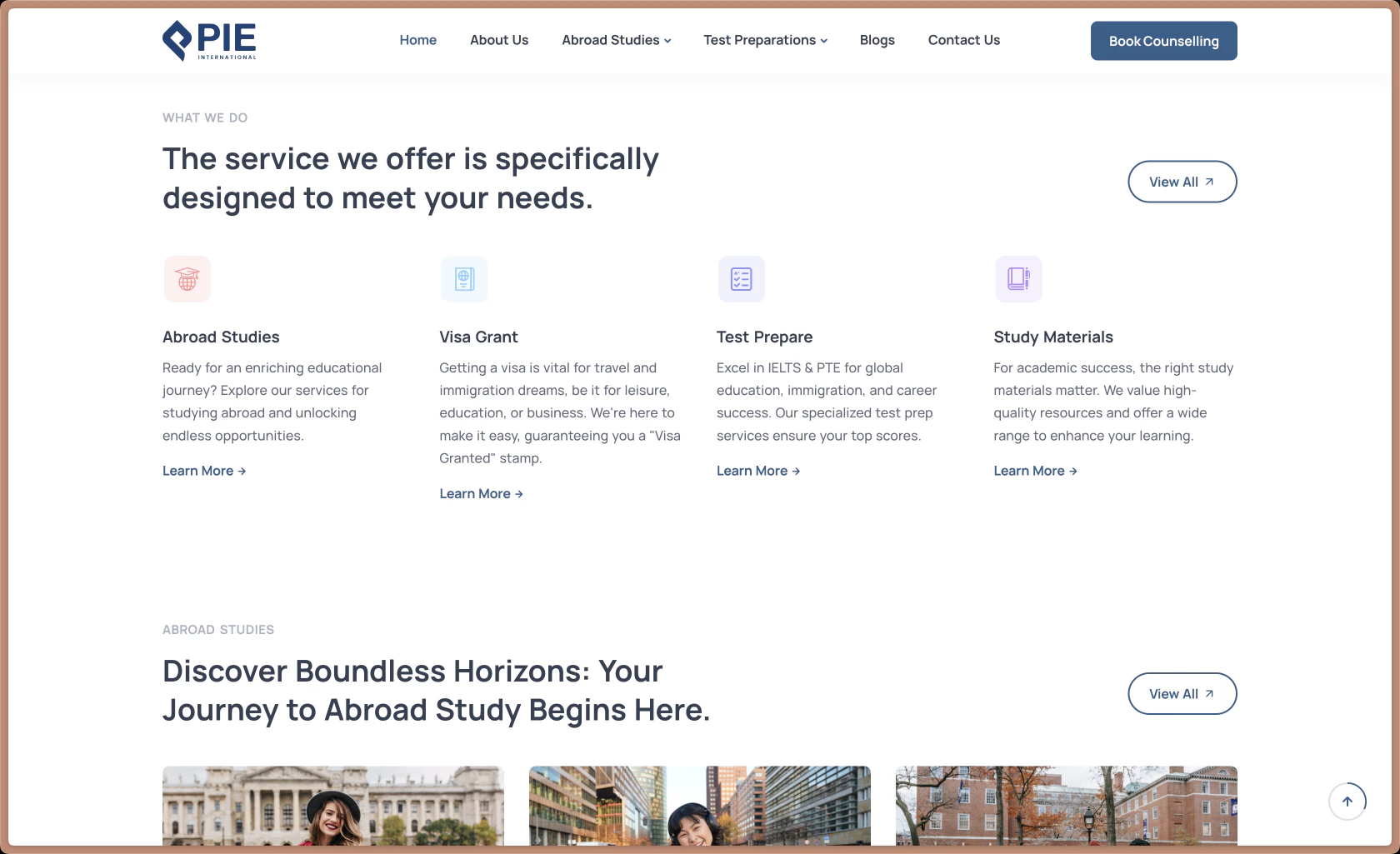 Pie International Website Portfolio Image