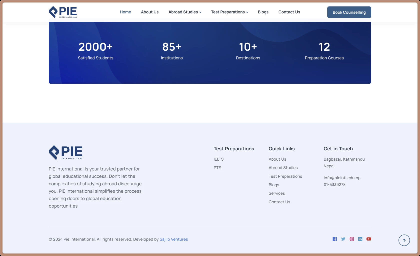 Pie International Website Portfolio Image